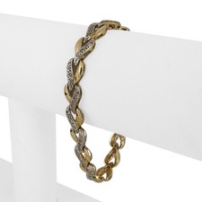 14k Yellow and White Gold and 1cttw Diamond 13g Ladies Heart Link Bracelet 7"