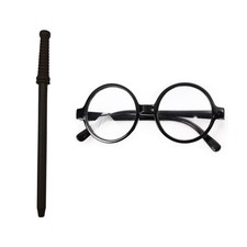 Round Wizard Glasses and Wand Pencil Wizard Costume Plastic Glasses Accessories