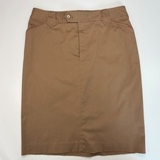 Lauren Ralph Lauren Tan Khaki Cotton Pencil Skirt Leather Trim Size 10