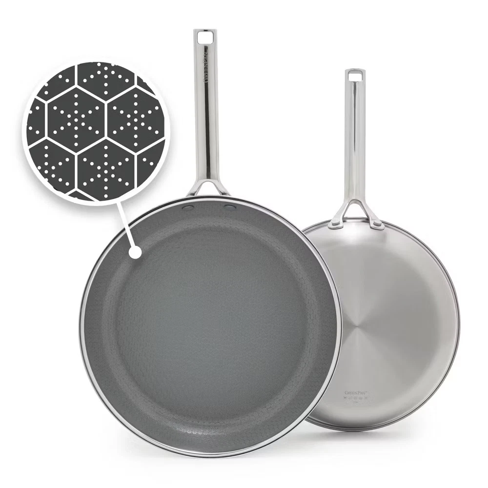 GreenPan Prism 2pc (10" and 12") Hybrid Stainless Steel and Ceramic Nonstick