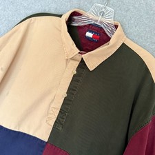 Vintage Tommy Hilfiger Rugby Polo Shirt Mens XL Y2K Embroidered READ/STAIN