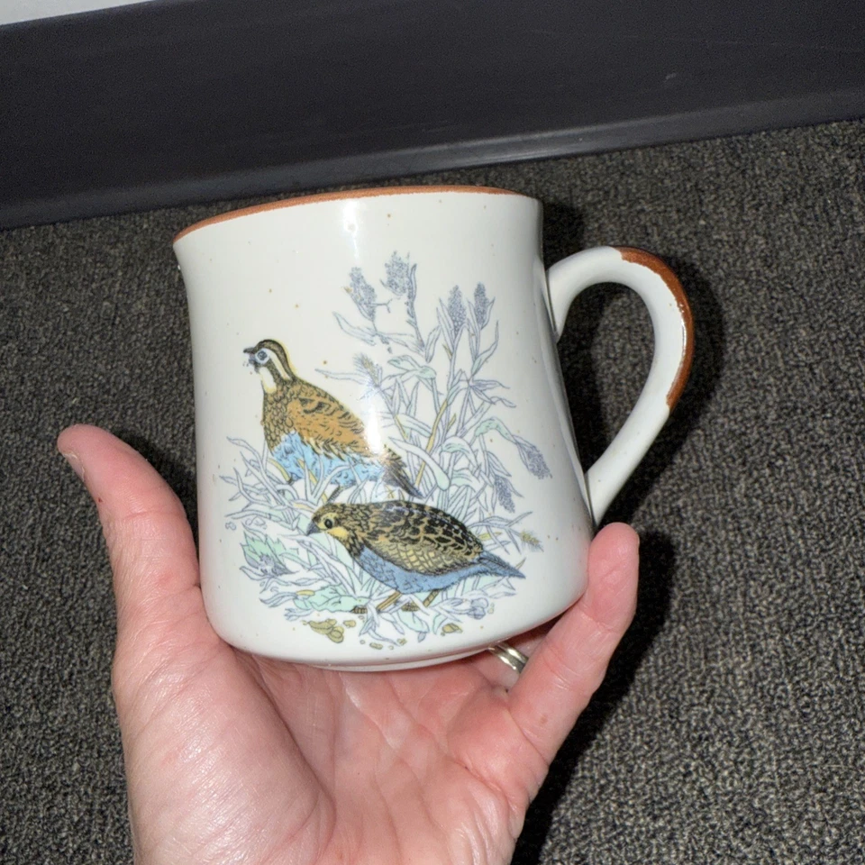 Vintage Enesco 1985 Pheasants Quail Birds Coffee Mug Speckled Stoneware - Image 3 of 4