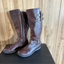 Brown BOC Calf Height full zip boots, 9W plaid interior wide calf