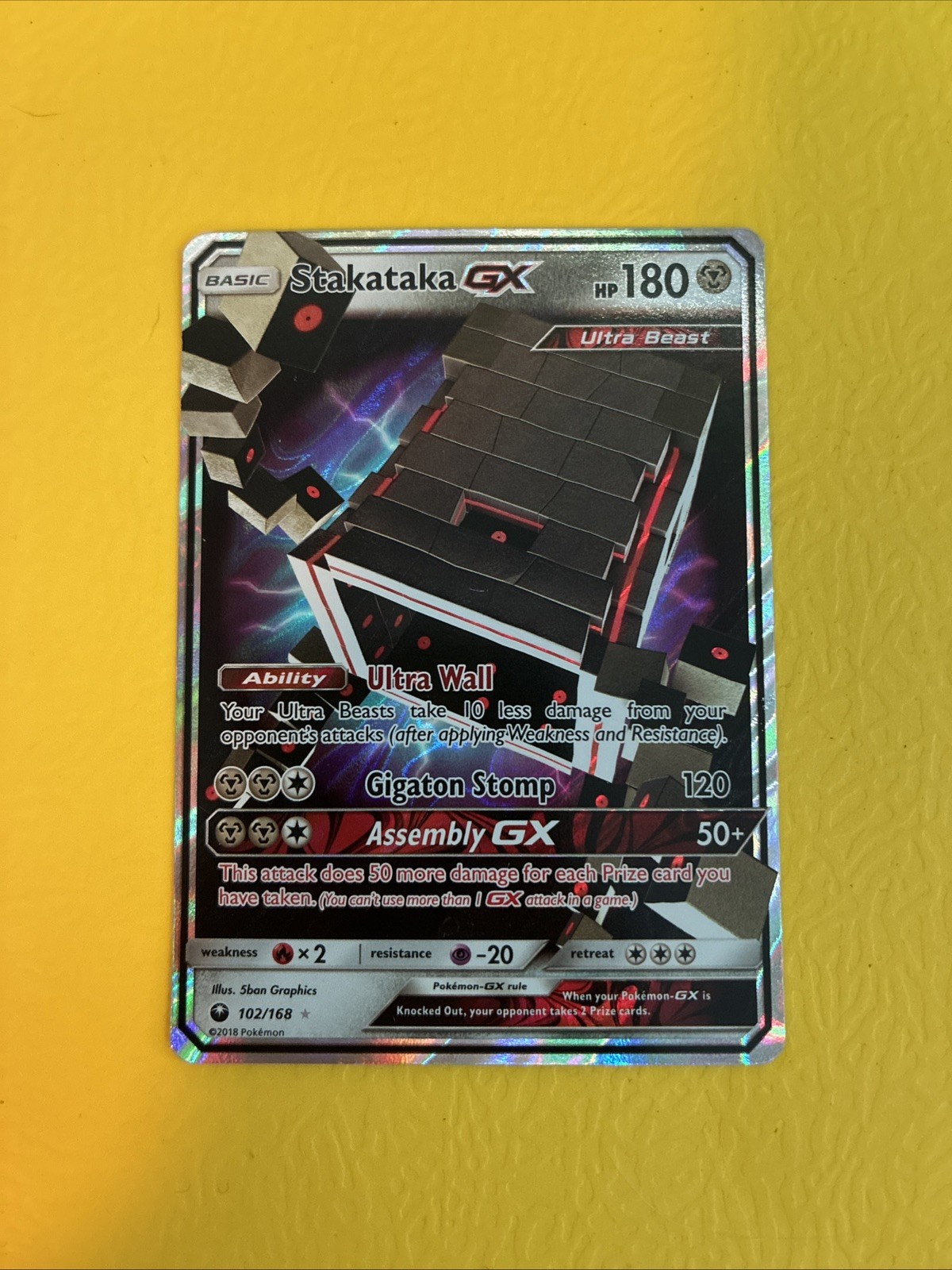 Pokémon Stakataka GX Ultra Beast Holo Card 102/168 Sun & Moon Celestial Storm