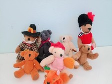 Lot of 8 Mini Miniature Teddy bears Painter Pilgrim Squirrel ... about 3" tall