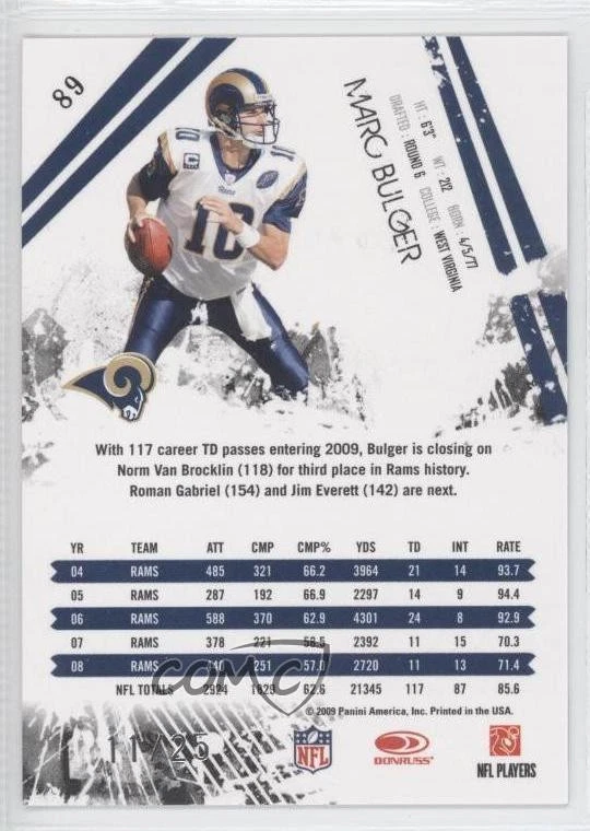 2009 Donruss Rookies & Stars Longevity Emerald /25 Marc Bulger #89 - Image 2 of 2