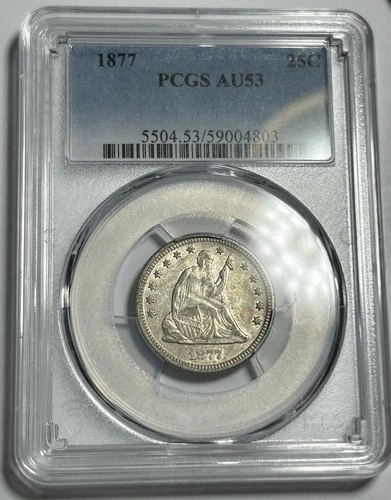 1877 Seated Liberty Quarter 25C US Silver Coin PCGS AU53 Problem Free