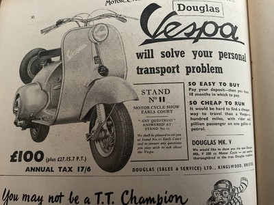 VESPA DOUGLAS TERRYS TECALMIT 1952 MOTORRAD WERBEARTIKEL.