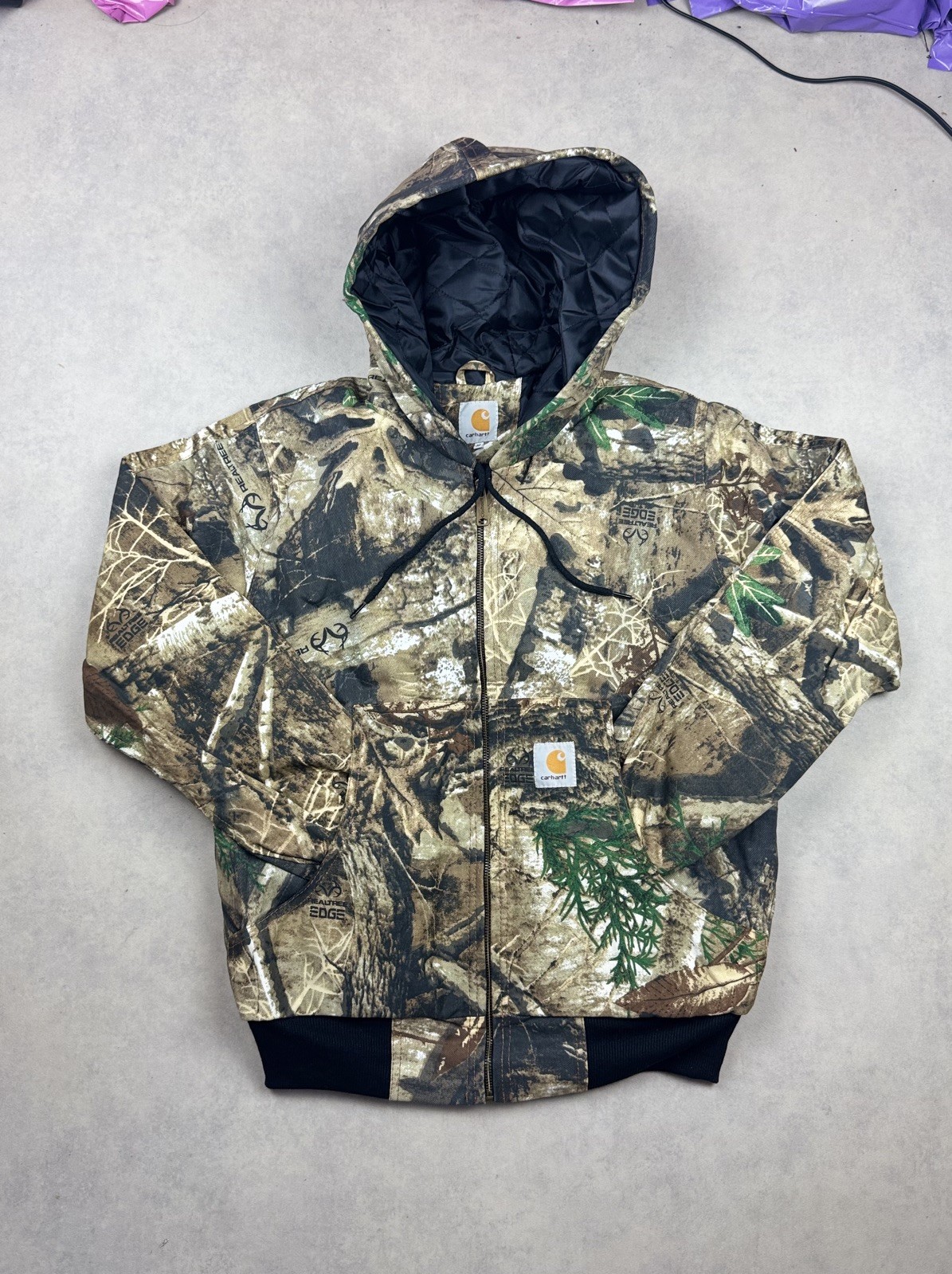 Chaqueta de Trabajo Camuflada con Capucha Mediana/M – Carhartt Realtree Camuflaje Lona Cremallera