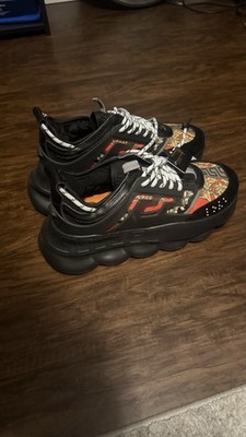 Versace Men's Chain Reaction Black/Multicolor Low Top Lace Up Athletic Sneakers