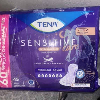 Tena Sensitive Care Extra Coverage Overnight Incontinence Pads, 45 Count