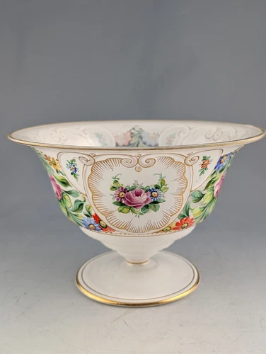 LOVELY BOHEMIAN GLASS PEDESTAL BOWL WITH ENAMEL FLOWERS