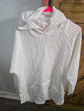 Women's White Cable-Knit Cotton Knit Hooded Pullover Hoodie w/ Pockets XL