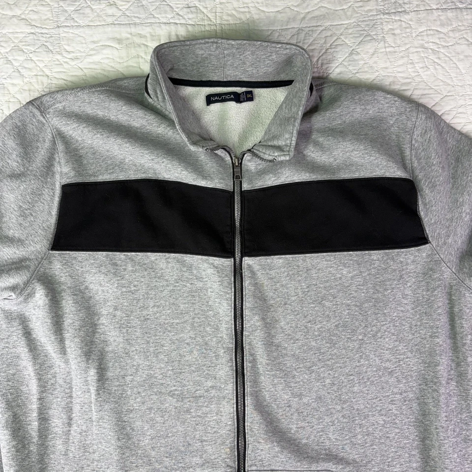 Nautica Jacket Mens 3XL Gray Black Full Zip Fleece Lined Colorblock Mock Neck - Image 2 of 4