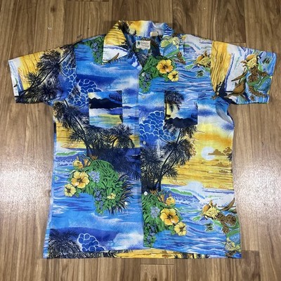 Vintage Waikiki Hawaiian Shirt Mens Large Button Front Multicolor Beach 80s 90s