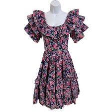 Vintage Call It Fancy Floral Ruffle Prairie Dress Made USA Cottagecore Tiered 8
