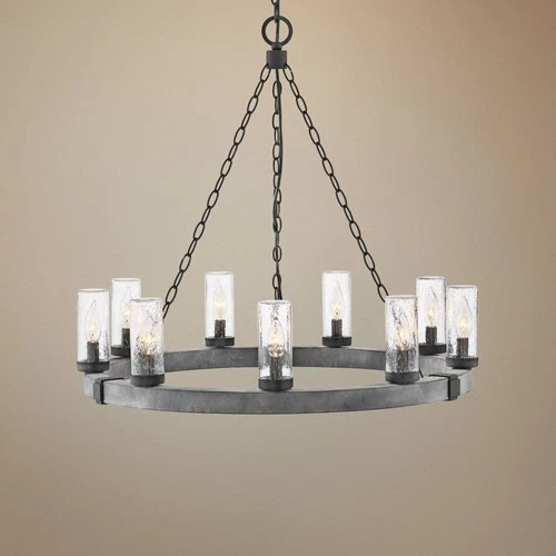 Hinkley Sawyer 30" Wide Aged Zinc Ring Wagon Wheel Outdoor Chandelier - Picture 1 of 7