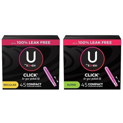 U by Kotex Click Compact Tampons, Regular Absorbency, Unscented, 45 Count &... 