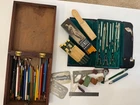 Vintage Drafting Tool Set And Pencil Box With Supplies & More