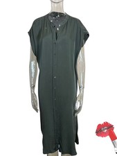 Quince Shirt Dress Large 100% Silk Forest Green LB61420-CS001-16010 Stretch