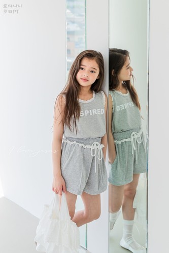Girls' Drawstring Shorts – Light Grey – Ruffle Waistband – Soft Cotton Blend - Picture 9 of 25