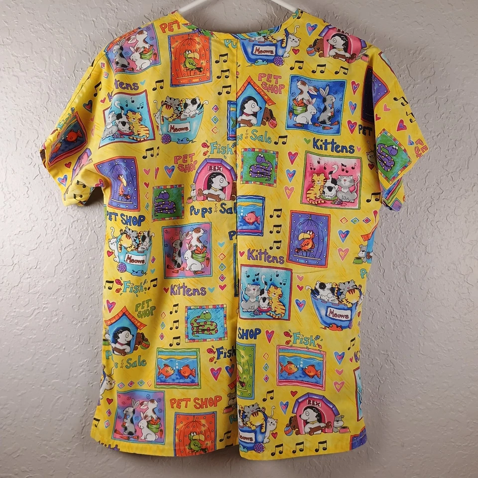 SCRUB HQ Animal Scrub Top Women XS Kitten Dog Fish Rabbit Bird Snake Music Note - Image 2 of 4