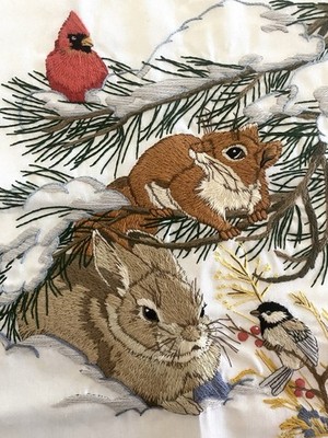 Completed Dimensions Crewel 1980 WINTER FRIENDS Animal Embroidery Needlepoint