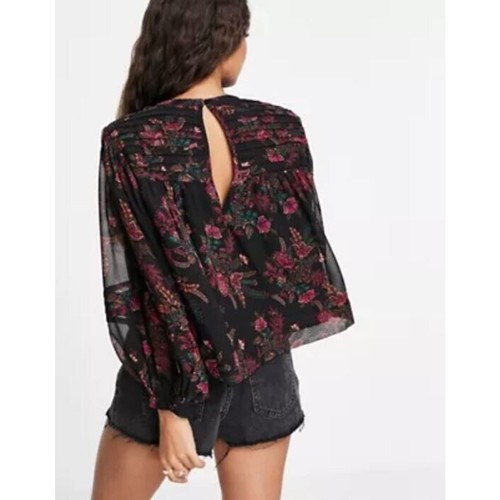 Topshop Women's Paisley Print Pintuck Blouse in Black Multi Size 6 MSRP $58 - Picture 7 of 8