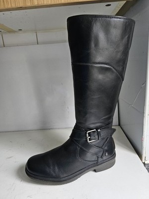 UGG Australia Evanna UK 4 EU 37 DAMEN SCHWARZ LEDER FLACH KNIEHOHE STIEFEL