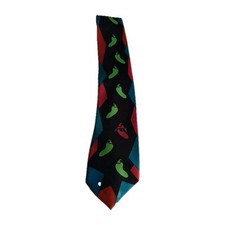 Chili Peppers Necktie Teal Red Black & Green Custom Made In USA For Sysco Corp