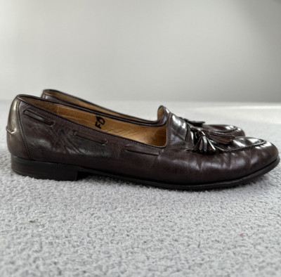 STUNNING Bragano Cole Haan Tassel Loafers Mens 10.5 M Brown Leather Vintage Vintage Bragano Cole Haan Brown Woven Leather Tassel Loafers  main image 3