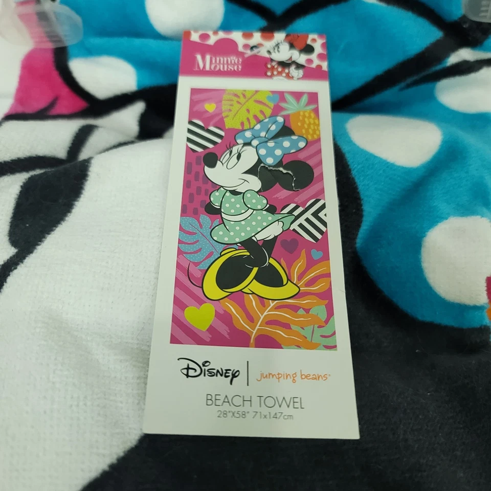Toalla Baño Playa Piscina Algodón 28"x58" Disney Minnie Verano Rosa Azul NUEVO Foto 2 de 4