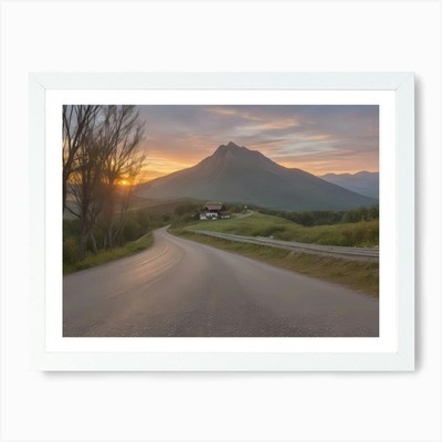 Sunset On The Road Art Print Framed Wall Art Poster Canvas Print Picture