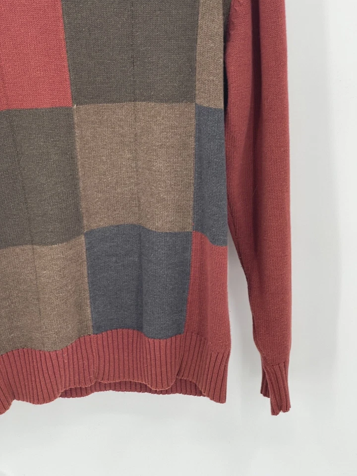 Oscar de la Renta Sweater Men Size Small Red Orange Brown Colorblock Long Sleeve - Image 4 of 4