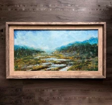 Original Blue Ridge Marsh Cloud Reflections Landscape Painting Signed Art MKravt
