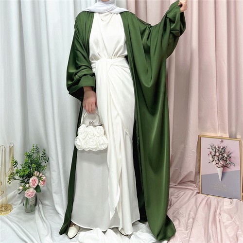 Offene Kaftan Damen Satin Cardigan langes Kleid Abaya muslimischer Kimono Ramadan Robe Neu - Bild 29 von 31