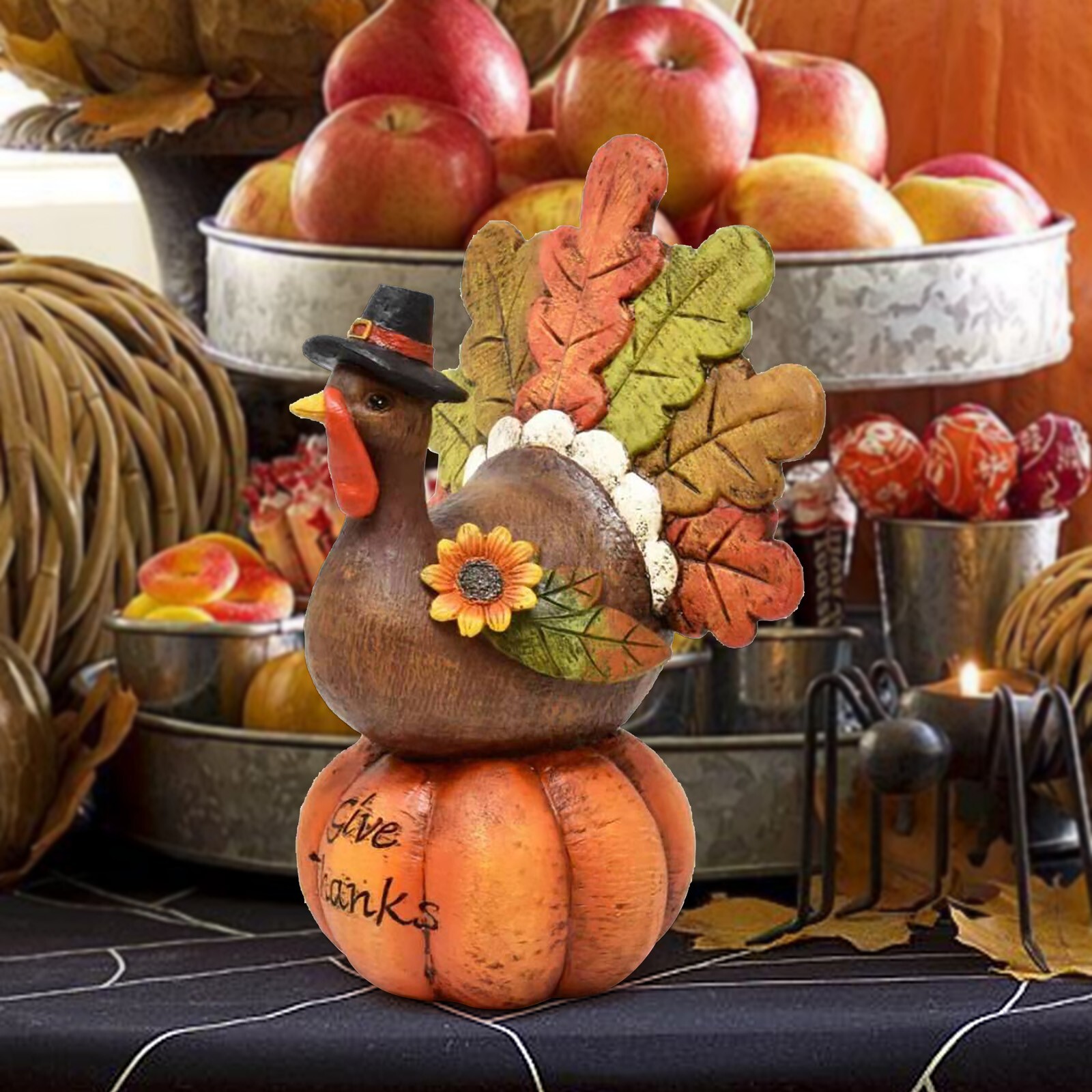 Thanksgiving Pumpkin Turkey Table Decoration Resin Give Thanks Figurine