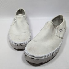 Vans Women's Off The Wall White Canvas Slip On Shoes Size 9.5