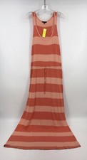 Gap Women's Maxi Dress Size Medium Drawstring Waist Orange Sleeveless Stripe EUC