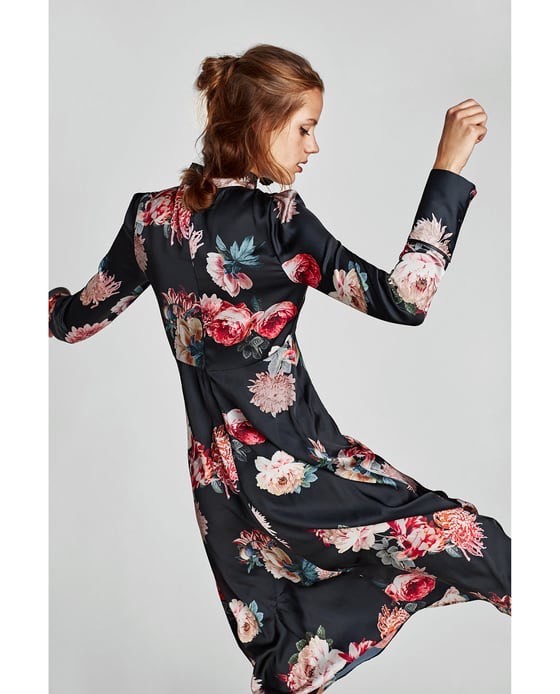 Zara Women AW17 Printed Midi Dress With Mandarin Collar Size