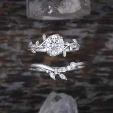 2Ct Round Cut Lab Created Diamond Wedding Bridal 14k White Gold Finish Ring Set
