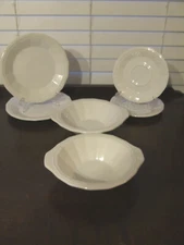 Homer Laughlin Classic White Colonial Dover Salad Plates, Saucers, Tabbed Bowls