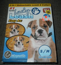 LUCKY LEASH MAGNETIC RETRACTABLE LEASH  COLLAR S/M 10 TO 35 LBS NEW IN BOX