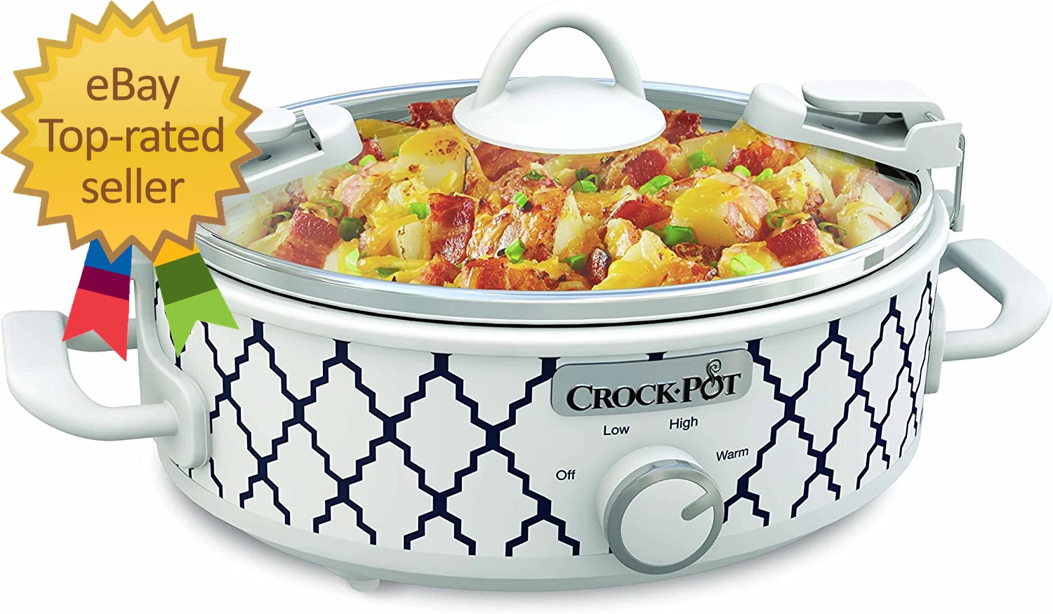 Small 2.5 Quart Casserole Slow Cooker in White/Blue Enjoy Eye-Catching Quick M