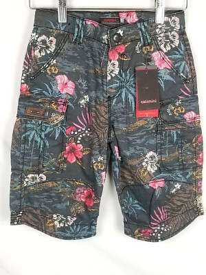 Catimini Boys Tropical Floral Print Navy Straight Bermuda Logo Shorts Size 8A