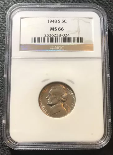 1948 S JEFFERSON NICKEL NGC MS 66  