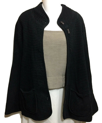 FOCUS Black Lagenlook Jacket Medium Puffed Waffle Textured Weave Button Down Top