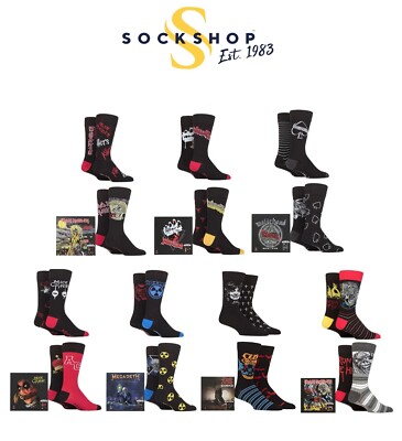 Heavy Metal Socken Spaß Musik Geschenkidee Papa Rock Bands in Qualitätsbox - 4 Paar Pack