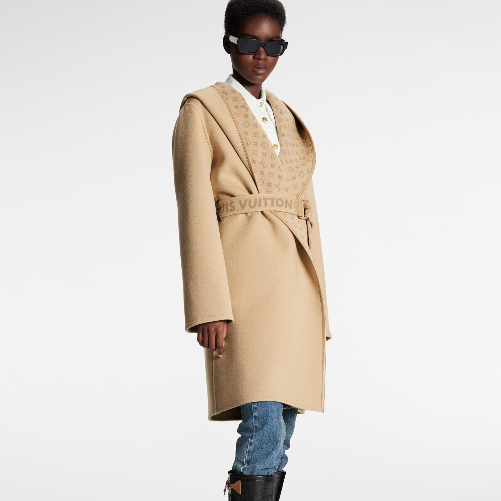 Louis Vuitton - Signature Hooded Wrap Coat - Bleu Nuit - Women - Size: 36 - Luxury
