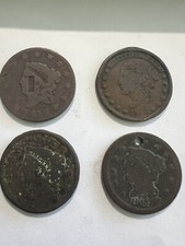 Lot of (4) US Large Cent Coins 1818~1837~1848 1851 must see Token Counter Stamp